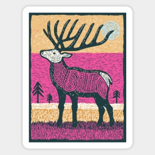 Psychedelic Elk Silhouette | Vibrant Pink Moose Magnet